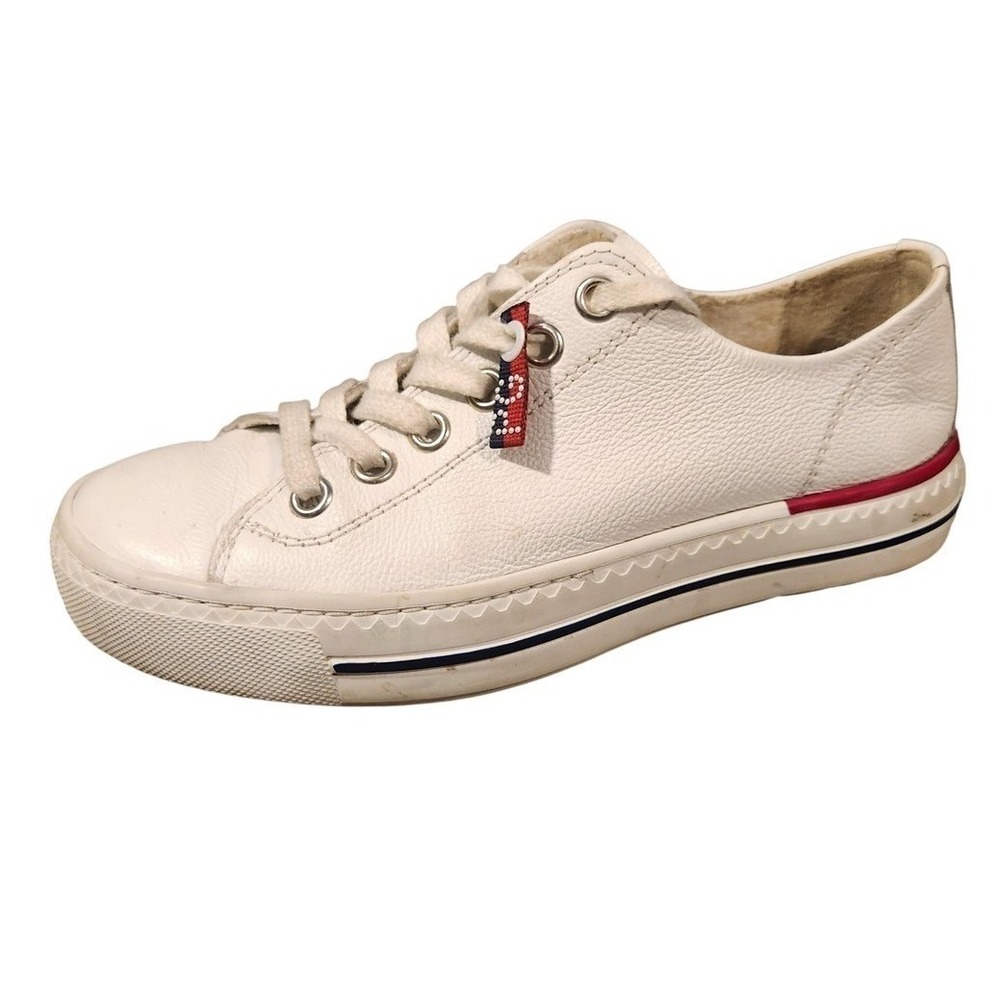 Paul Green White Leather Super Soft Union Jack Logo Womens 7.5 Shoes Sneakers